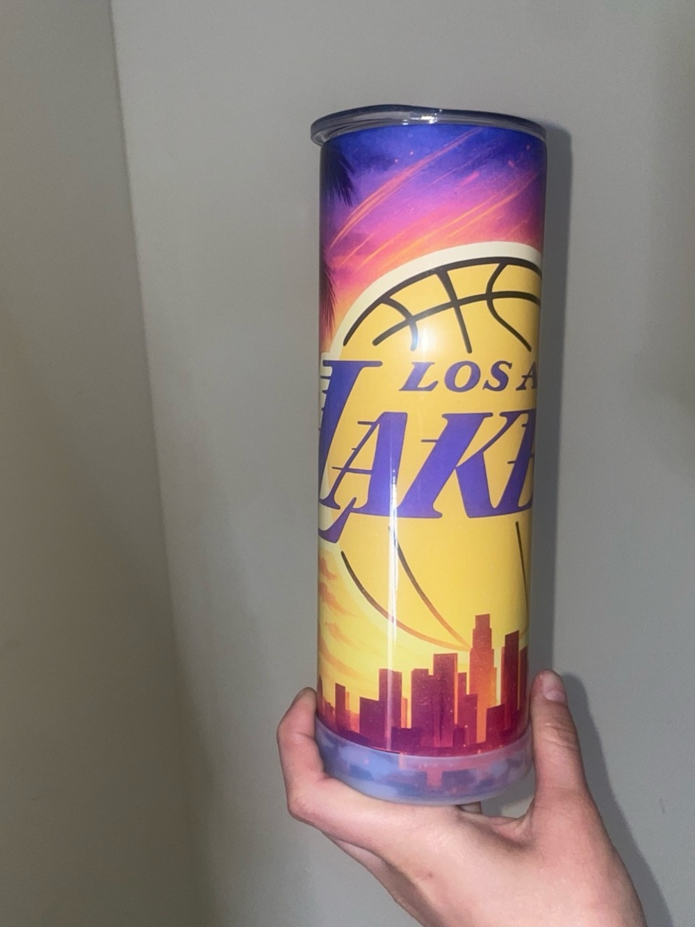 Los Angeles Lakers custom-made Tall Tumbler - Purple & Yellow Sunset Design